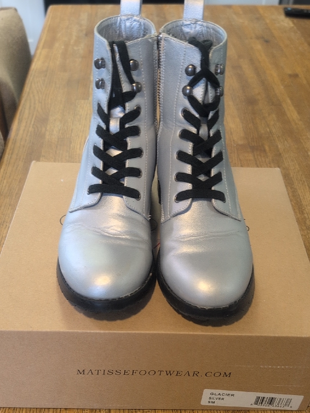 Matisse Glacier Silver Lace-Up Ankle Boots with Black Laces